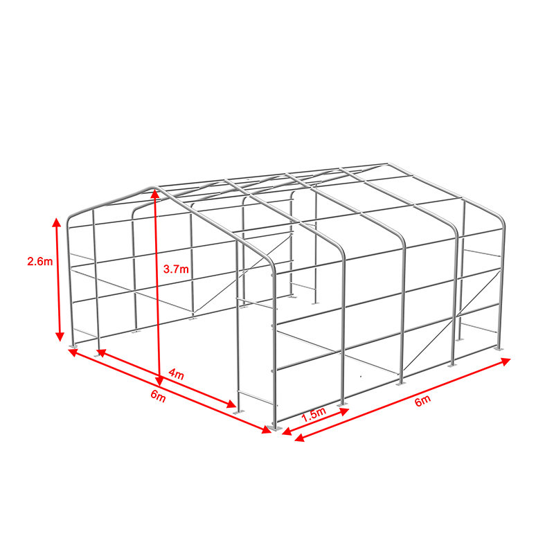 6X6 2,6 m sivukorkeus täyssinkitty teräsrunko väliaikaisvaraston telttahalli