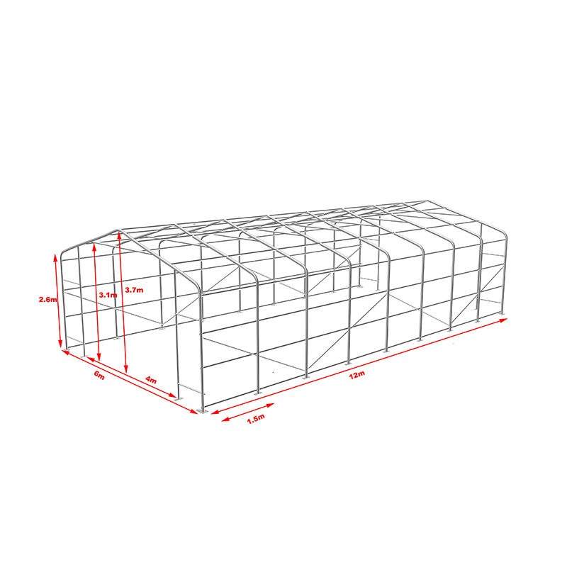6x12 2,6 metrin sivukorkeus, korkean lämpötilan kestävät teollisuusvarastoteltat