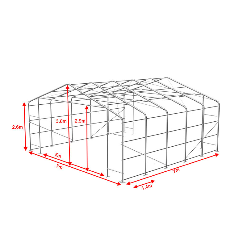 7x7 2,6 metrin sivukorkeus teollinen ja kaupallinen varastovarjo teltta Kannettava telttahalli