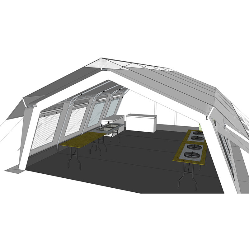UNICEF Standard 42 m² monikäyttöinen napateltta integroidulla/irrotettavalla varjostimella
